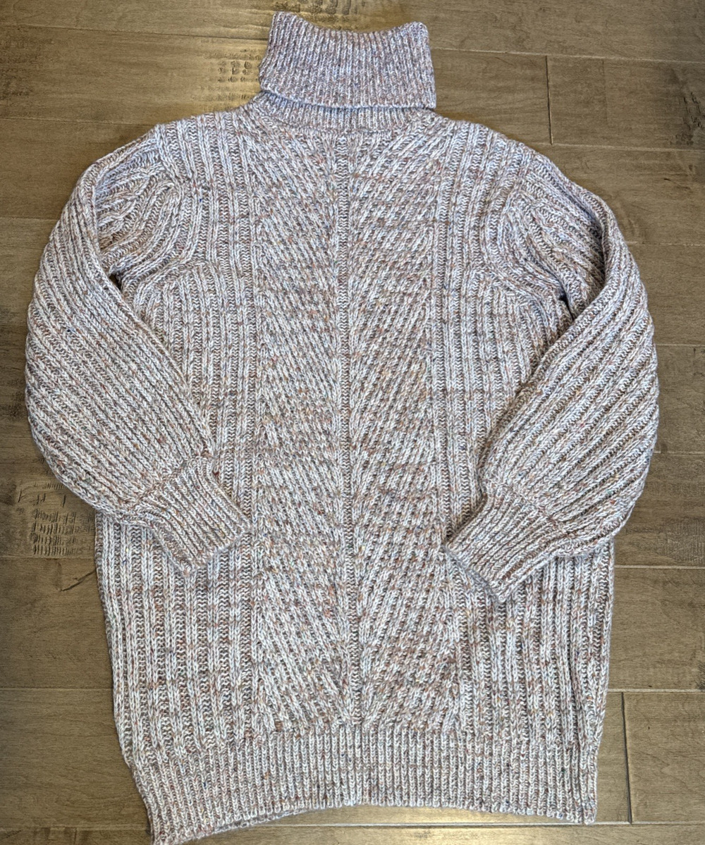Lush Chunky Cable Knit Turtleneck Sweater Size M Cream Multi Flecked Oversized